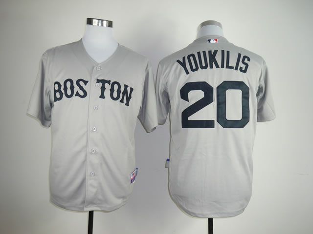 Men Boston Red Sox #20 Youkilis Grey MLB Jerseys